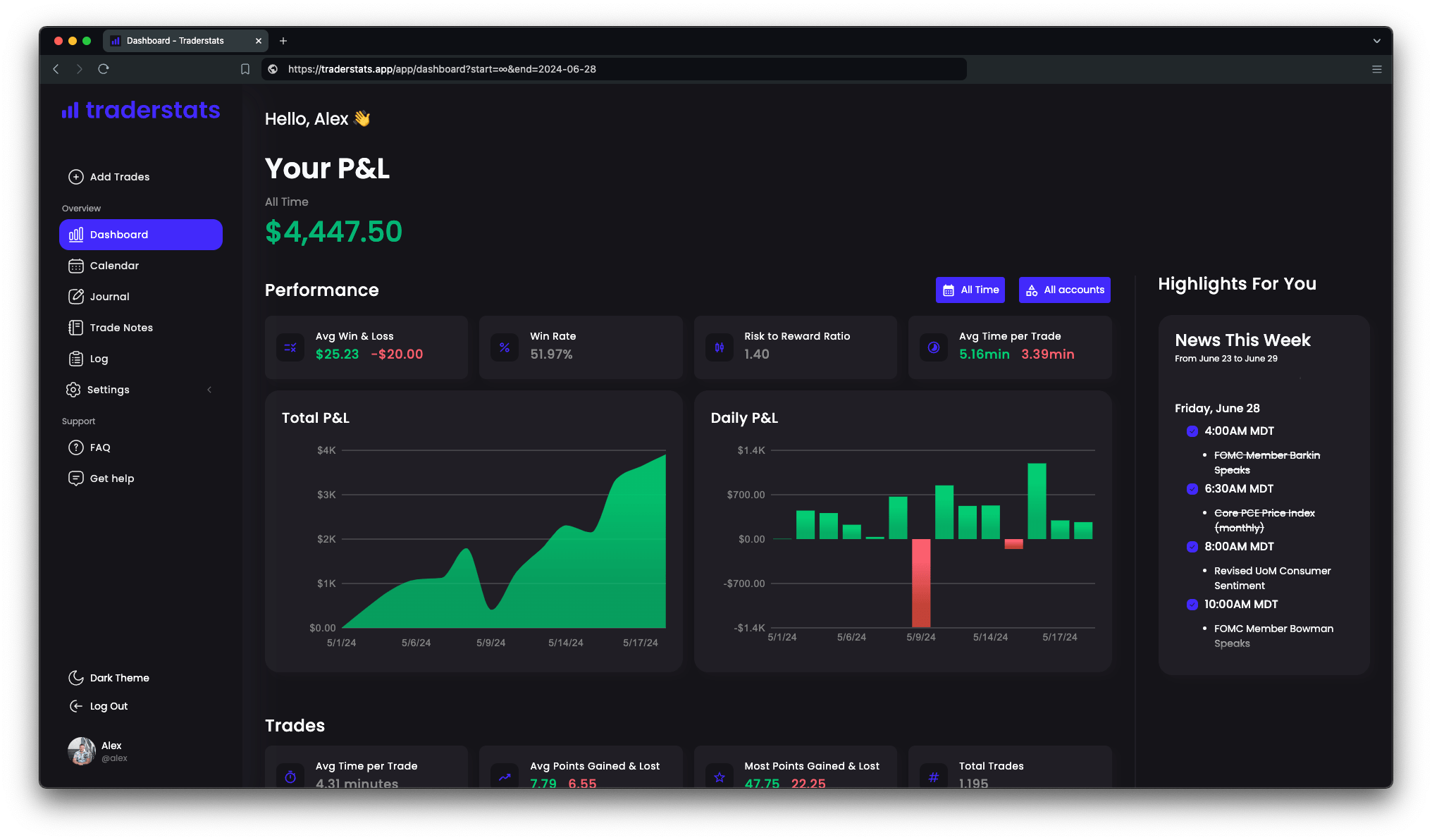 Screenshot of the Traderstats app